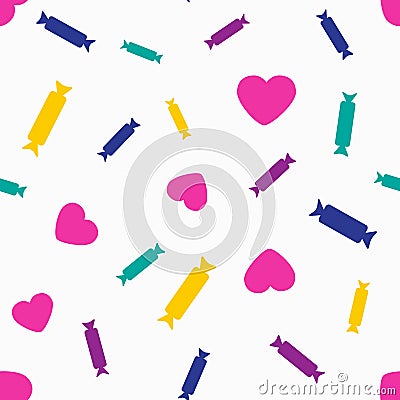 Colorful seamless pattern with hearts and candy. Vector illustration. Vector Illustration