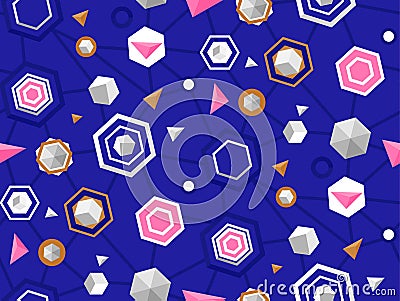 Colorful seamless pattern with hexagons and different complex sh Vector Illustration