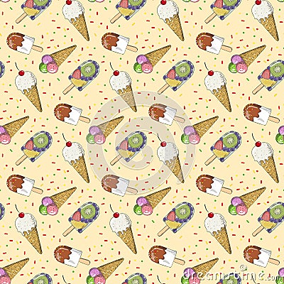 Colorful seamless pattern with ice cream. Vector Illustration