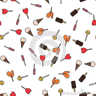 Colorful seamless pattern with lollipops and ice cream in flat style. Vector Illustration