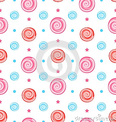 Colorful Seamless Pattern with Lollipops, Swirl Sweets Vector Illustration