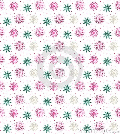 Colorful seamless pattern of many snowflakes on white background Stock Photo