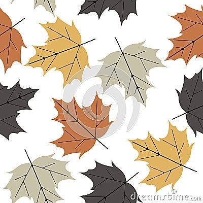 Colorful seamless pattern with maple leaves isolated on white ba Vector Illustration