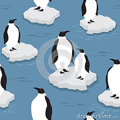 Colorful seamless pattern with penguins on the ice floes. Decorative cute background with birds Vector Illustration