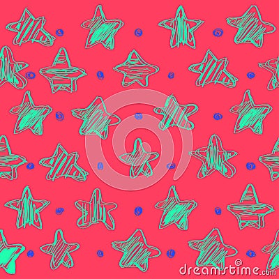 Colorful seamless vector pattern with stars, sketch styles, vector illustration, hand drawing Cartoon Illustration