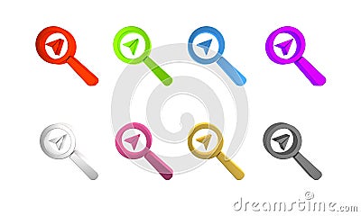 Colorful Search location icon isolated on white background. Magnifying glass with pointer sign. Minimalism concept. 3D Cartoon Illustration