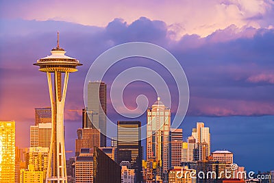 colorful Seattle city scape with cloudy at sunset,Seattle,Washington,usa. Editorial Stock Photo