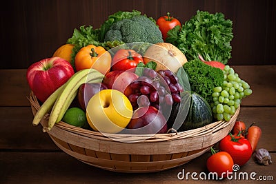 colorful selection of fruits and vegetables arranged in bowl or basket Stock Photo