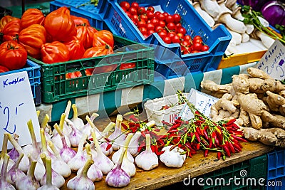 Colorful selection of vegetables on the farmers market in Mainz Stock Photo
