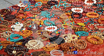 Colorful semiprecious stone bracelets for sale Stock Photo