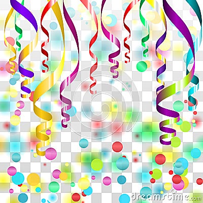 Colorful serpentine ribbons with golden dust on transparent checkered background. vector illustration Vector Illustration