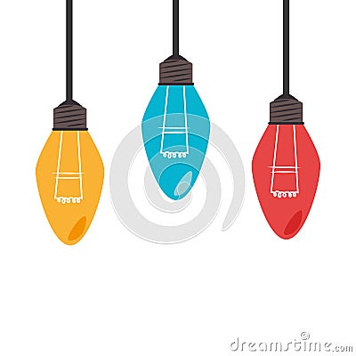 Colorful set collection light bulb hanging Vector Illustration