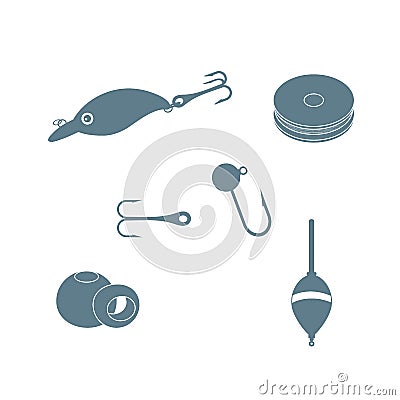 Colorful set of different tools for fishing Vector Illustration