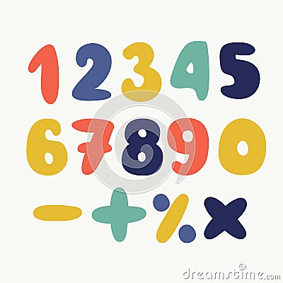 Colorful set of hand drawn numbers isolated on white, folded paper numbers for your designs Vector Illustration