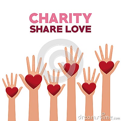 Colorful set hands with heart in palms charity share love Vector Illustration