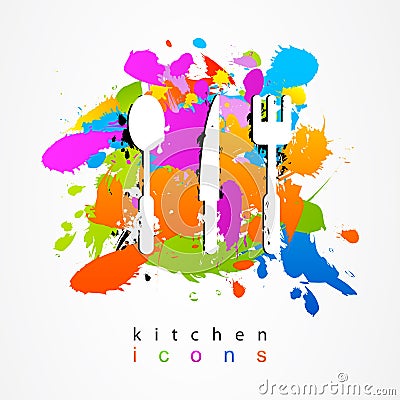 Colorful set of kitchen accessories icon iogo Vector Illustration