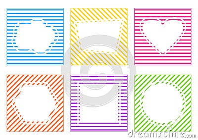 Colorful set of striped frame with different shapes. Vector illustration Cartoon Illustration