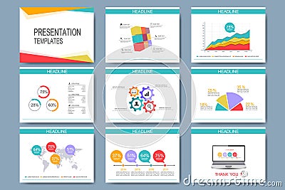 Colorful set of vector templates for multipurpose presentation slides. Modern business flat design with graphs and chart Vector Illustration