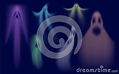 Colorful shadows ghost. Swanky halloween ghost, crazy transparent spirits vector set Vector Illustration