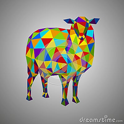 Colorful sheep. Vector illustration in polygonal style. Low poly goat. Forest animal on white background. Vector Illustration