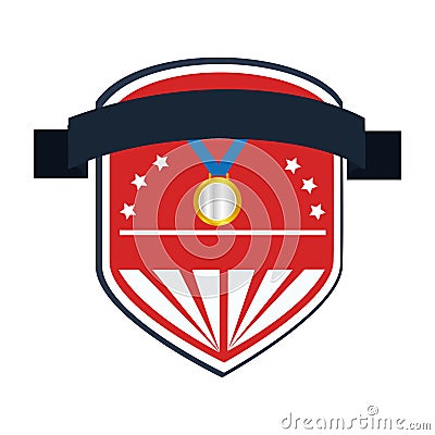 Colorful shield with medal prize and ribbon Vector Illustration