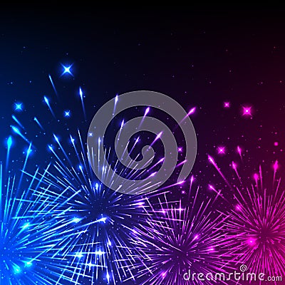 Colorful shiny realistic fireworks background Vector Illustration