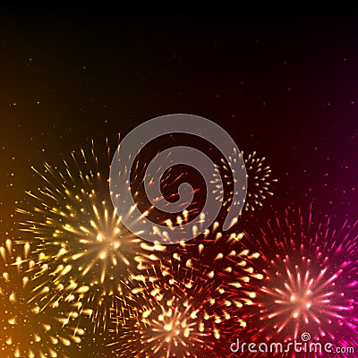 Colorful shiny realistic fireworks background Vector Illustration