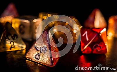 Colorful and shiny role playing dices close-up Stock Photo