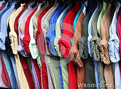 Colorful shirt rack on hanger Stock Photo