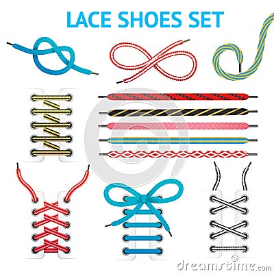 Colorful Shoelace Icon Set Vector Illustration