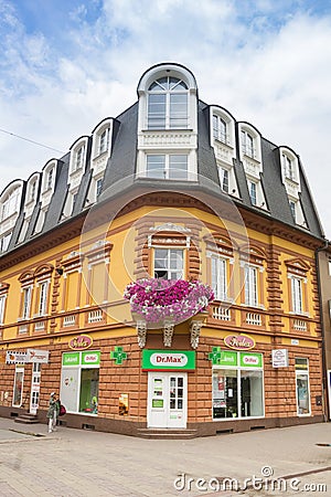 Colorful shop in the center of Poprad Editorial Stock Photo