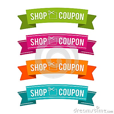 Colorful Shop coupon ribbons on white background Stock Photo