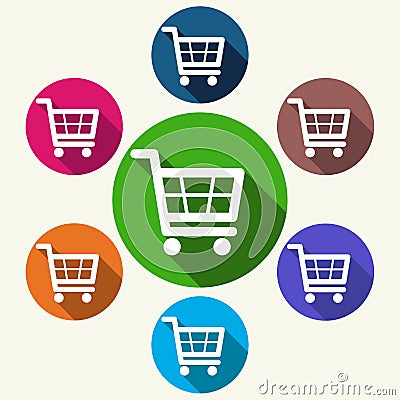 Colorful shopping cart icons on white Vector Illustration