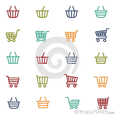 Colorful shopping thin line baskets Vector Illustration