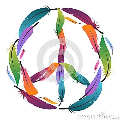 Colorful sign of peace made of feathers. Pacific. Vector Illustration
