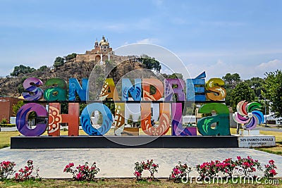 Colorful Sign for San Andres de Cholula Editorial Stock Photo