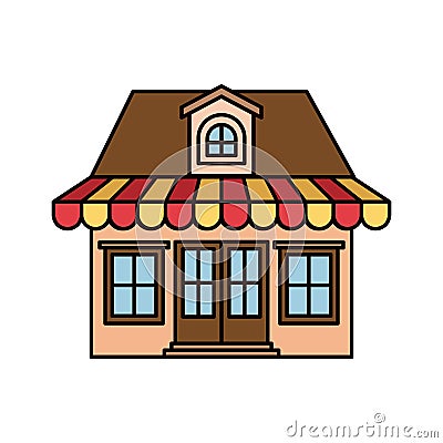 Colorful silhouette of facade store with awning and attic Vector Illustration