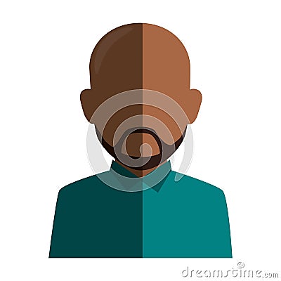 Colorful silhouette faceless half body brunette bald man with beard Vector Illustration