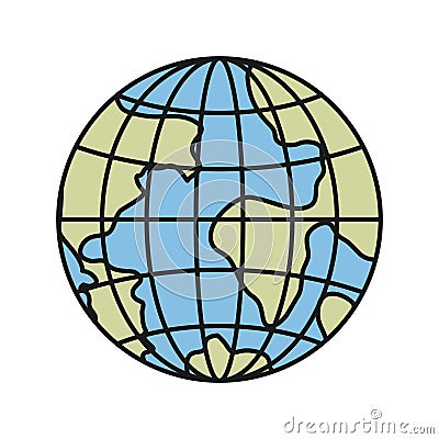 Colorful silhouette front view globe earth world Vector Illustration