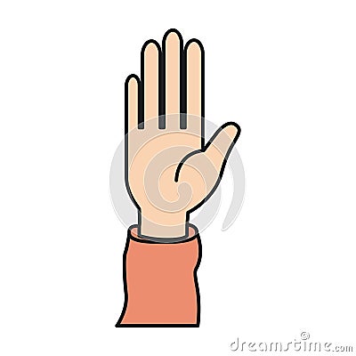 Colorful silhouette front view right palm hand extended up for greeting Vector Illustration