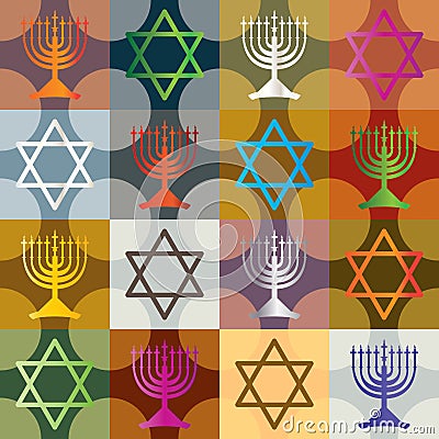 Colorful Silhouette Hanukkah Seamless Pattern_eps Vector Illustration