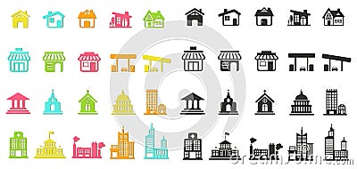 Colorful silhouette house, church, shop, building, and other pub Vector Illustration