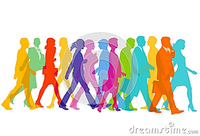 Colorful silhouette of people walking Vector Illustration