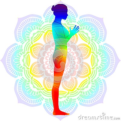 Colorful silhouette Tadasana or Pranamasana Vector Illustration