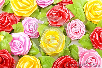 Colorful silk roses Stock Photo