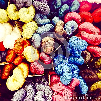 Colorful silk threads display for weaving Stock Photo