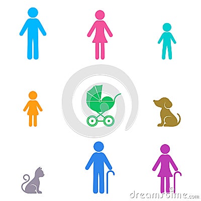 Colorful simple family icons Vector Illustration