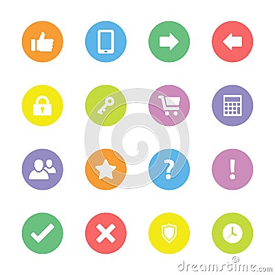 Colorful flat computer and miscellaneous icon set on circle Vector Illustration