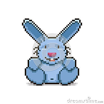 simple flat pixel art illustration of cartoon smiling sitting little bunny Vector Illustration