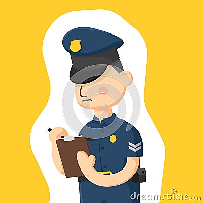 Colorful simple flat vector of policeman is writing a order bill Vector Illustration